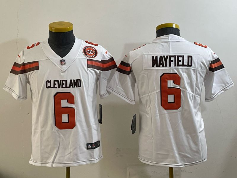 Youth 2025 Nike Cleveland Browns 6 Mayfiels white Retro Limited NFL Jersey style 03